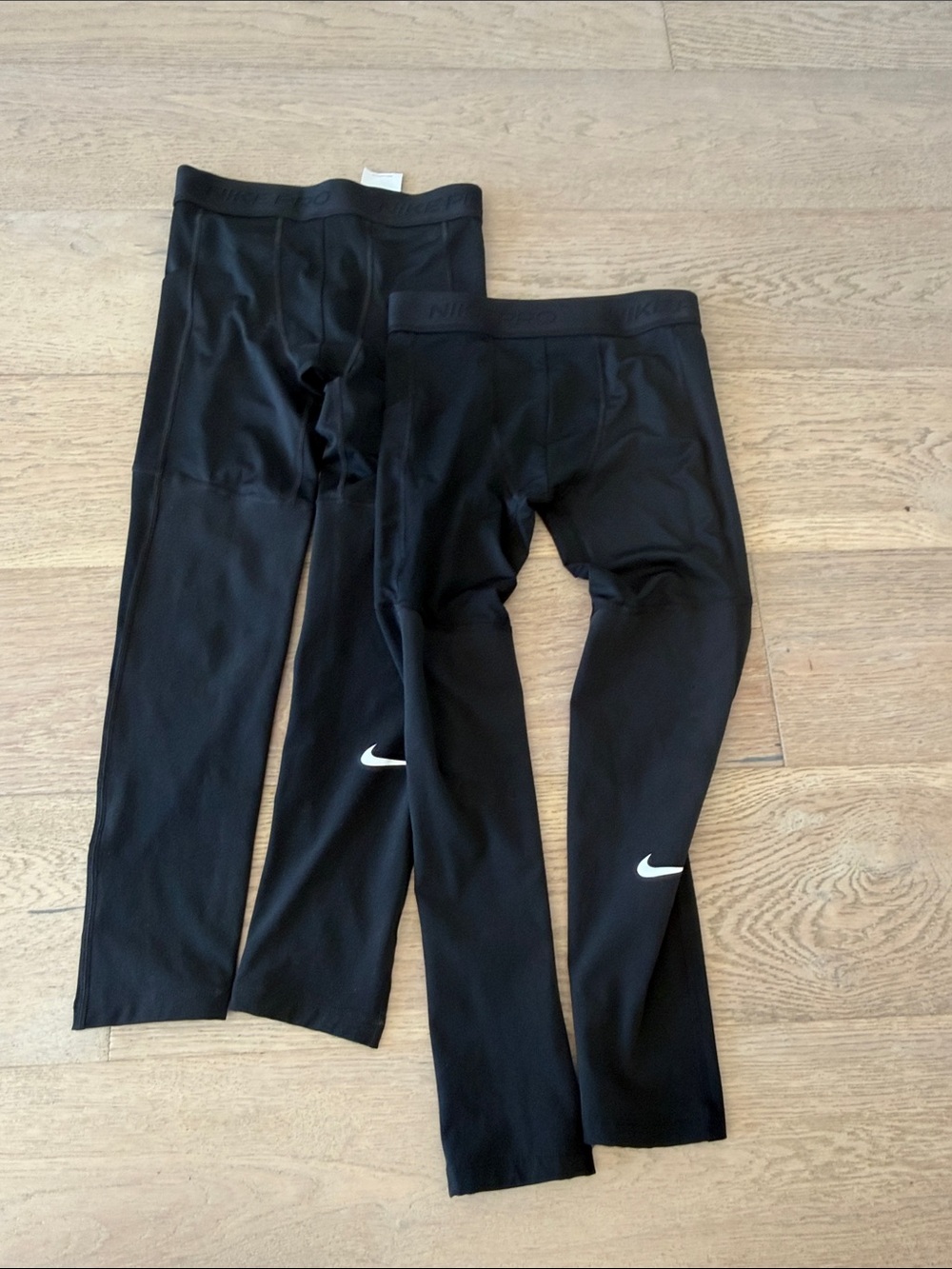 Nike Black Compression Tights with White Swoosh (Pair)